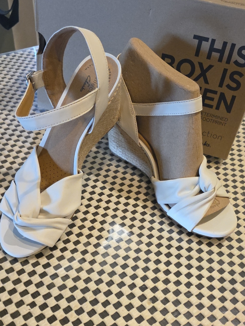 Clarks White Knotted Wedge Sandals